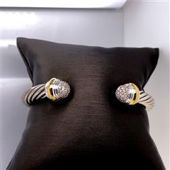 David Yurman Diamond Sterling Silver 18K YG Cuff Bracelet